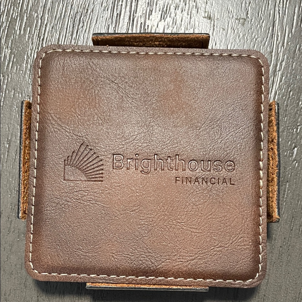 Brighthouse Financial Brown Leather Like Coaster Set
